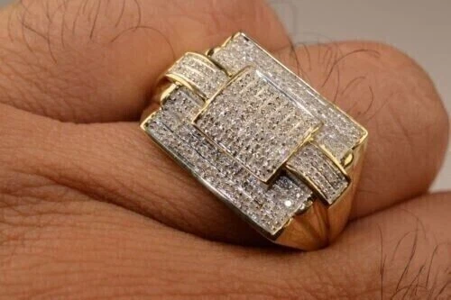 Anillo de compromiso de moissanita real de 3,00 quilates para hombre enchapado en oro amarillo de 14 k plateado Foto 2 de 4