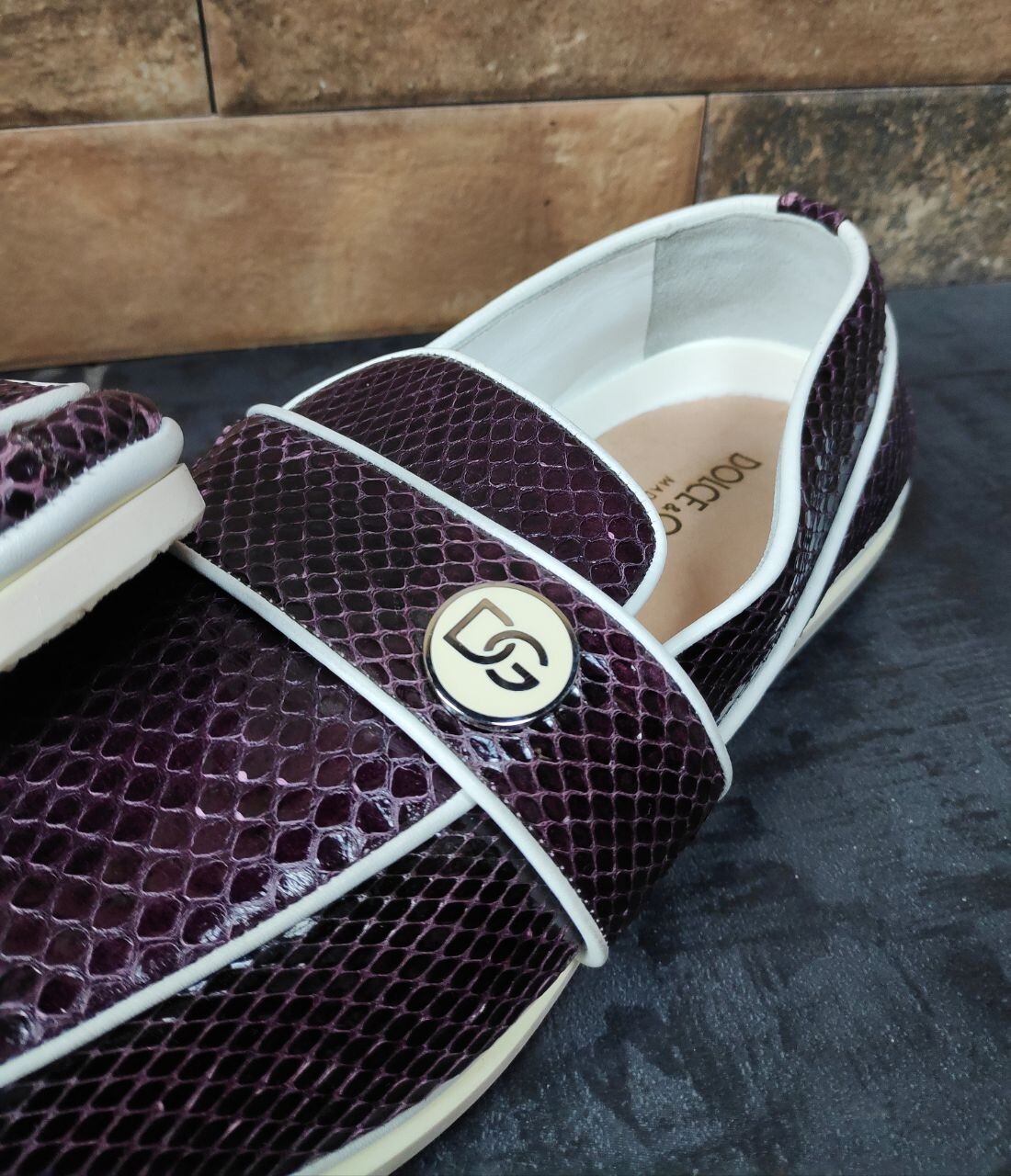 Python Skin Loafers Dolce & Gabbana Vintage Authentic Men's Loafers Purple Python Skin Size ...