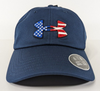 Under Armour Hat Cap Strap Back Men's Size Large XLarge Blue USA Flag Logo Golf