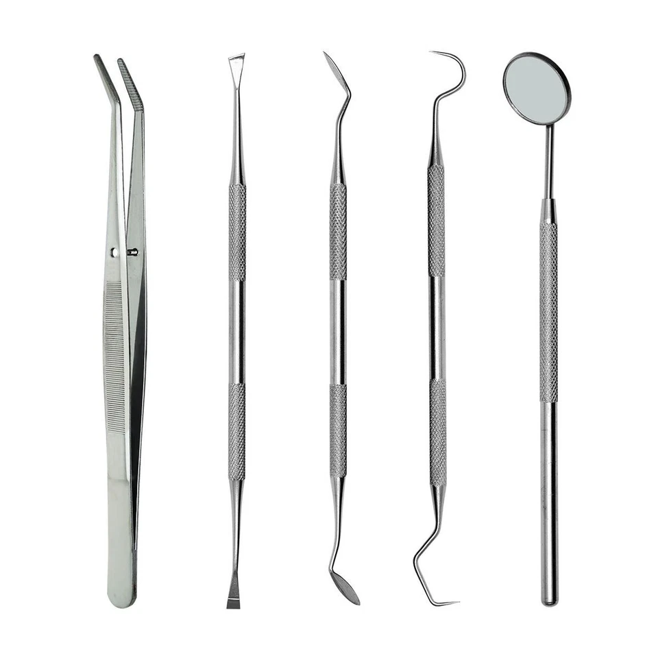 Set of 5 Dental Care Tartar Remover Dental Probe Cleaning Mouth Mirror  - Image 2 of 3