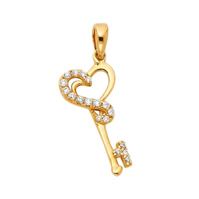 14 Karat Gelbgold Zirkonia Schlüssel mit Herz Anhänger