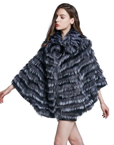 Women's Brand New Silver Fox Fur Knitted Cape Jacket CLEARANCE SALE Woman - Picture 6 of 7