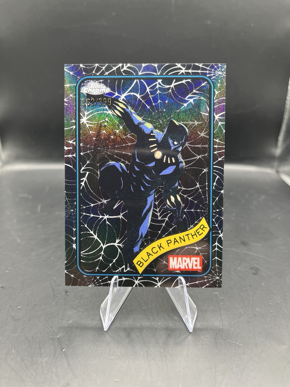 Black Panther 2025 Topps Chrome Marvel Spider Web Refractor Card #/399