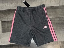 ADIDAS MENS 3 STRIPE FLEECE REGULAR FIT MID RISE 9  DARK GREY SHORTS MEDIUM NWT