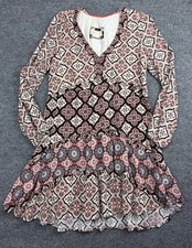 Anthropologie Dress Women's M Multi Batik Print Long Sleeve V Neck Tiered