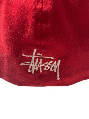 Vintage Stussy Hat S/M Fitted Red Embroidered Logo 90s Cotton