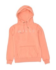 JACK WILLS Womens Graphic Hoodie Jumper UK 10 Small Orange Cotton AF07