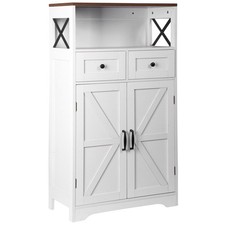 White Storage Cabinet with Doors Drawers Freestanding Kitchen Pantry Cabinet