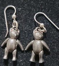 Sterling Silver Jointed Teddy Bear Earrings 925