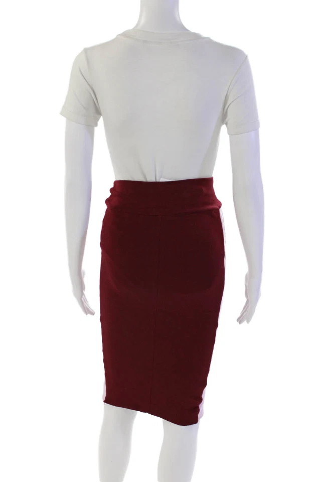Falda lápiz tejida acanalada hasta la rodilla TWENTY MONTREAL para mujer roja rosa talla pequeña Foto 3 de 4