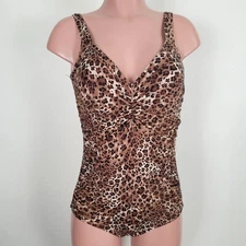 Vintage GABAR One Piece Slimming Rouched Animal Print Swimsuit Beach Size 10