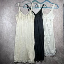 Vintage Lot Of 3 Full Slip Dress Womens White Black Cream Lace Trim