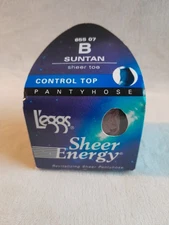Leggs Sheer Energy Pantyhose Control Top Suntan Sheer Toe Size B vintage
