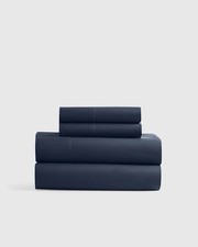 BNWT QUINCE ORGANIC CRISP PERCALE SHEET SET CAL KING NAVY BRAND NEW TAGS