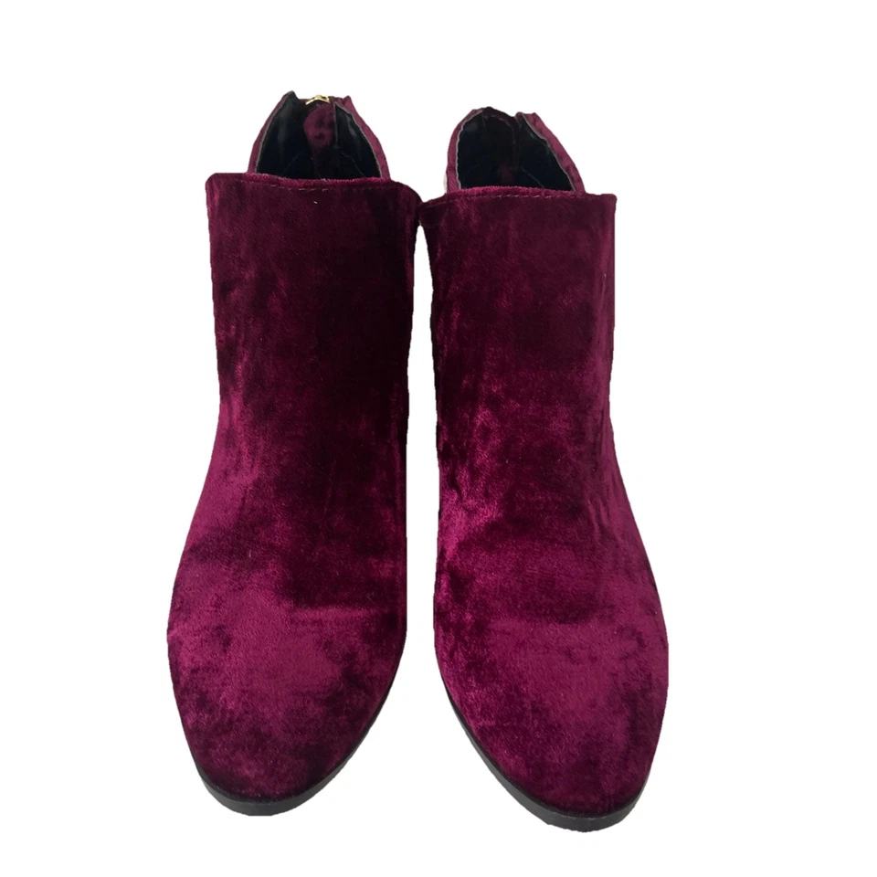 Zapato de tacón de botín Qupid Wine púrpura de terciopelo para mujer talla 5,5 Foto 2 de 4
