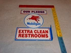 VINTAGE MOBIL MOBILGAS CLEAN RESTROOMS PEGASUS 12" X10" GASOLINE OIL FLANGE SIGN