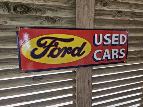 GIANT VINTAGE FORD USED CARS PORCELAIN SIGN  36" X 12" NICE COLORS