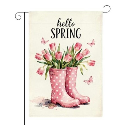 Hello Spring Summer Easter Tulip Garden Flag Double Sided Boots Spring 01