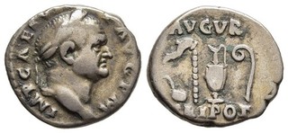 FITZ Rome Vespasian 69 79 AD Denar Simpulum Aspergillum Coin Silver µFIM80