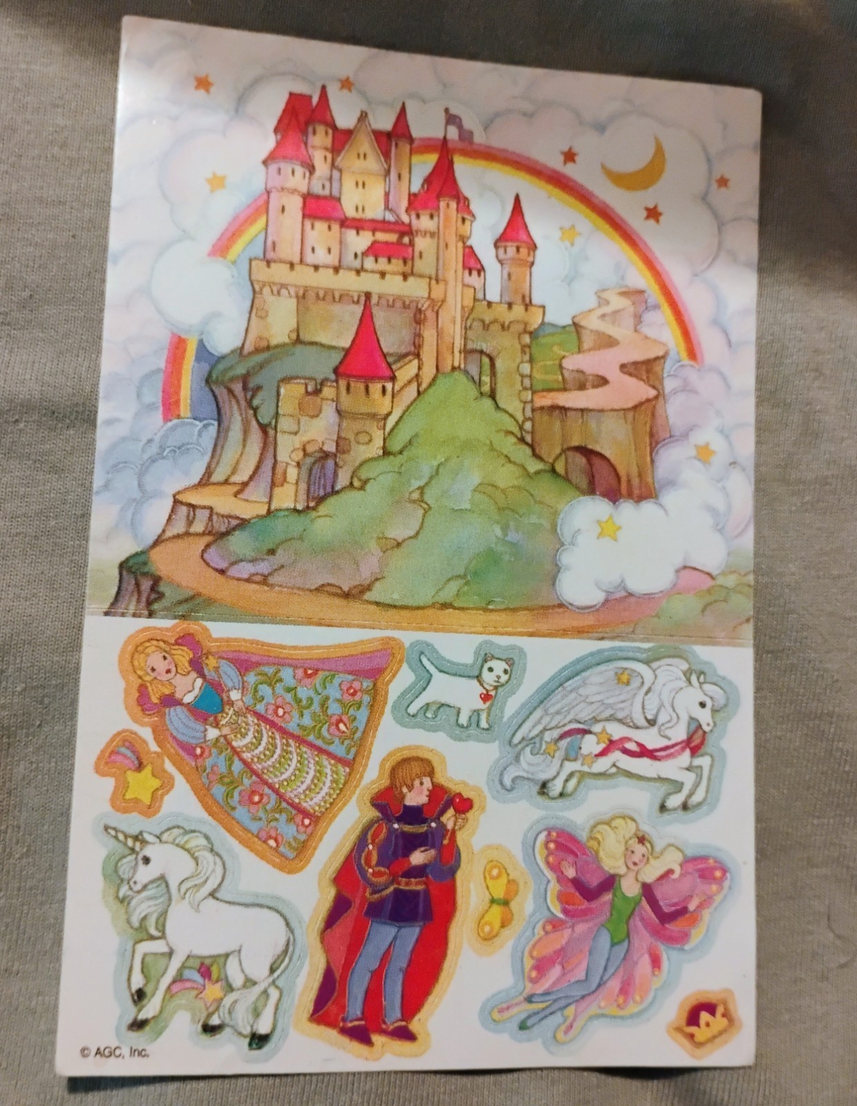 Vintage AGC Fantasy Sticker Sheet Large Castle Unicorn Fairy Pegasus Rainbow