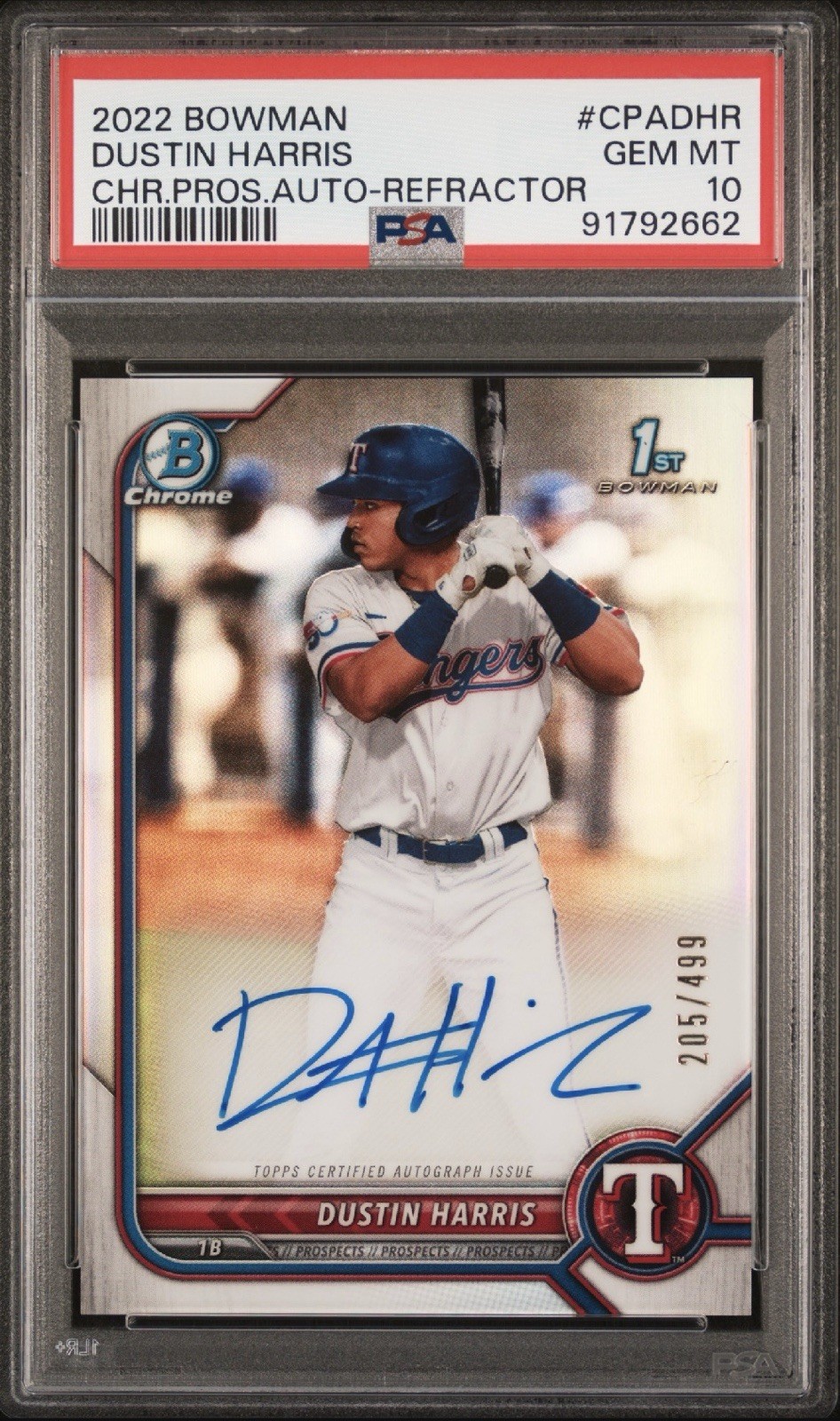 2022 Bowman Chrome Dustin Harris Refractor Auto /499 #CPA-DHR - PSA 10 Gem
