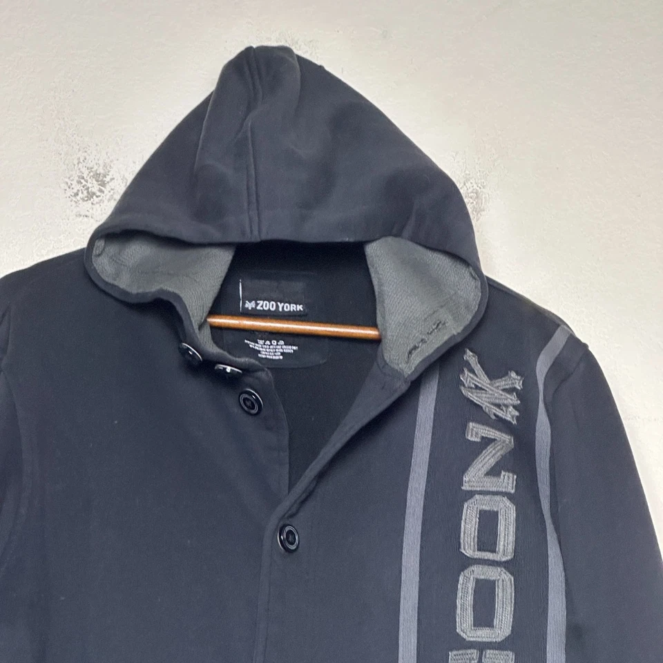 Zoo York Sweater Men L Y2K New York Button Up Cardigan Hooded Embroidered Black - Image 2 of 4