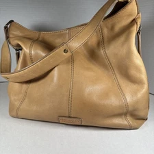 American Leather Co Austin Tan Leather Triple Pocket  Hobo Shoulder Handbag GUC