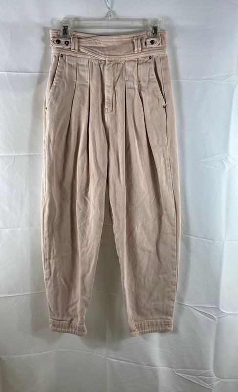 Magali Pascal Women's Nude Pink High Waisted Pleated Cotton Tapered Pants Sz S
