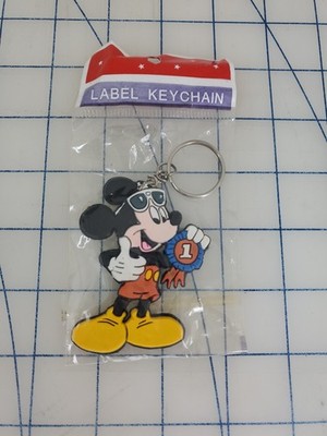 flat rubber Keychain MICKEY MOUSE winner thumbs up blue ribbon #1 first 3x2'' NEW