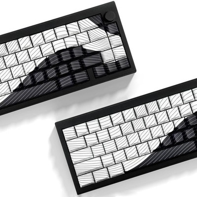 PBT Keycaps White And Black Topographic 128 Keys Side Printed Cherry Profile