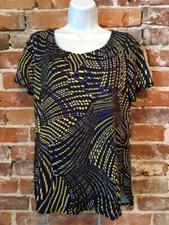 Antthony Black Geometric Mod Winter Romance Jersey Short Sleeve Knit Top M NEW