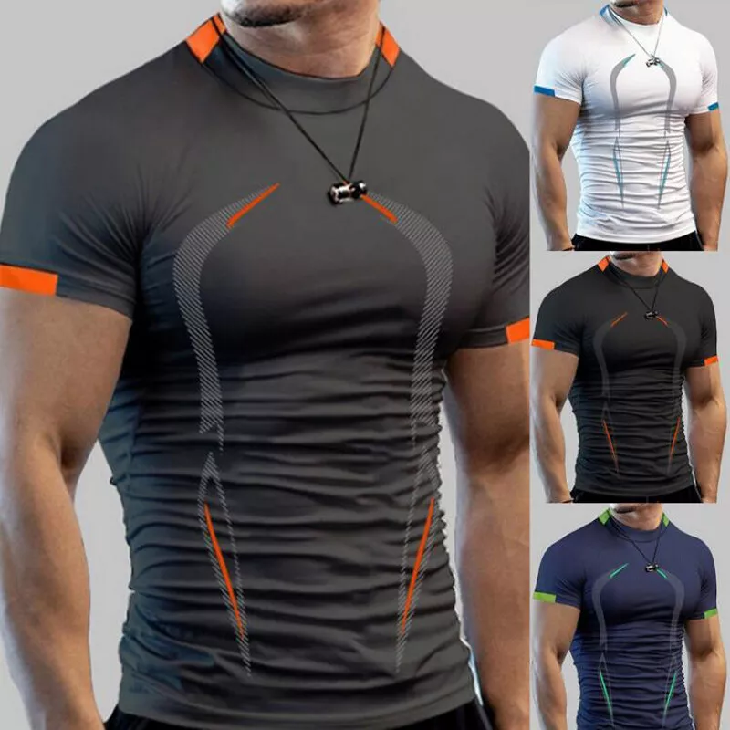 Men Running Compression T-shirt Short Sleeve Sport Tees Gym