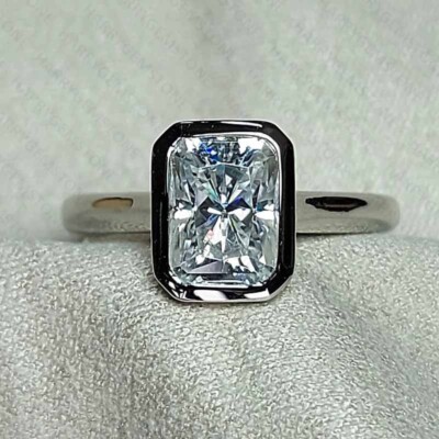 2.4Ctw Radiant Cut Moissanite Solitaire Engagement Ring in 14k White Gold Plated