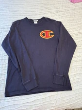 Champion Life Heritage Tee Big C Logo Long Sleeve T-Shirt Blue Men's Medium