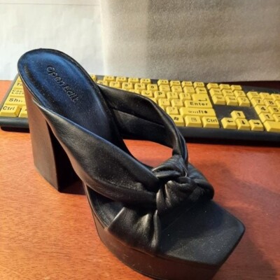 NEW ! Open Edit Platform High Block Open Toe Slip On Sandals Black Size 8