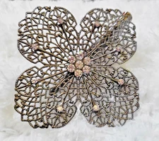 METALLIC GRAY METAL RHINESTONE FLOWER DUCKBILL HAIR HORN CLIP UP DO ACCESSORY