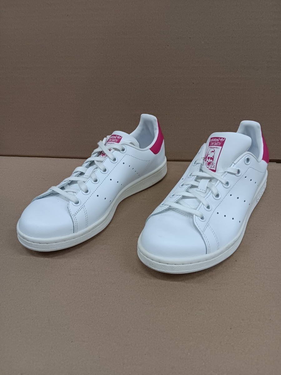 Adidas Stan Smith J Big Kid's Shoes White-Bold Pink B32703 Size US