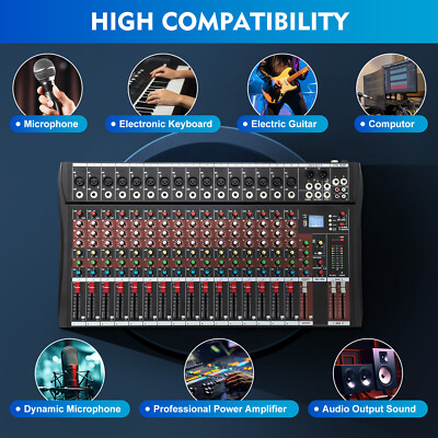 16 Channel Studio Audio Mixer Bluetooth Digital Sound Mixing Console Board USB