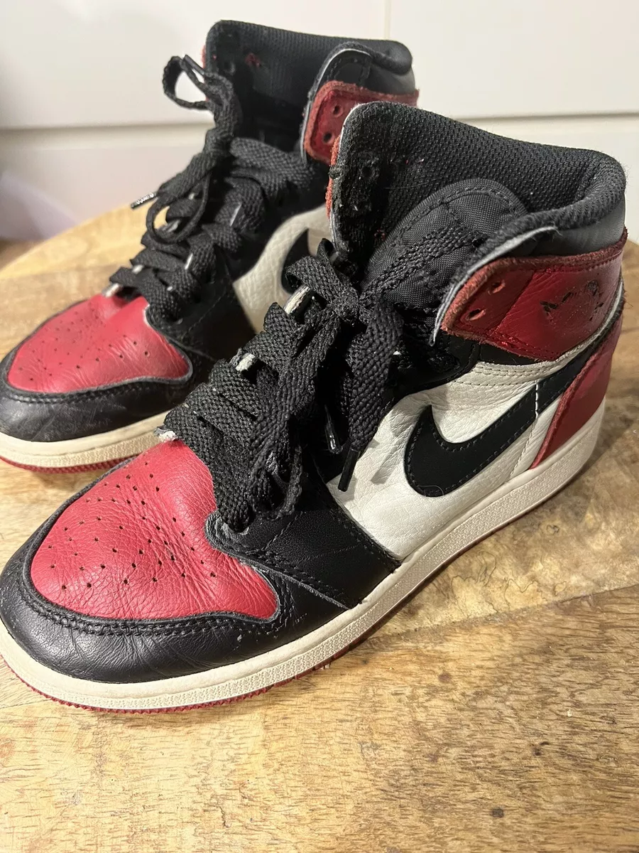 NIKE AIR JORDAN 1 RETRO I HIGH OG BG BRED TOE RED BLACK WHITE LOT 575441-610 3.5