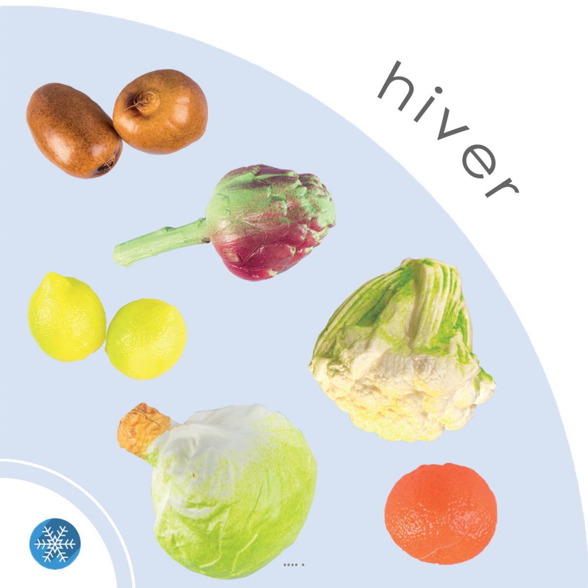 Légumes et fruits artificiels d'Hiver en lot de 11 pièces de taille réelle pour étalage
