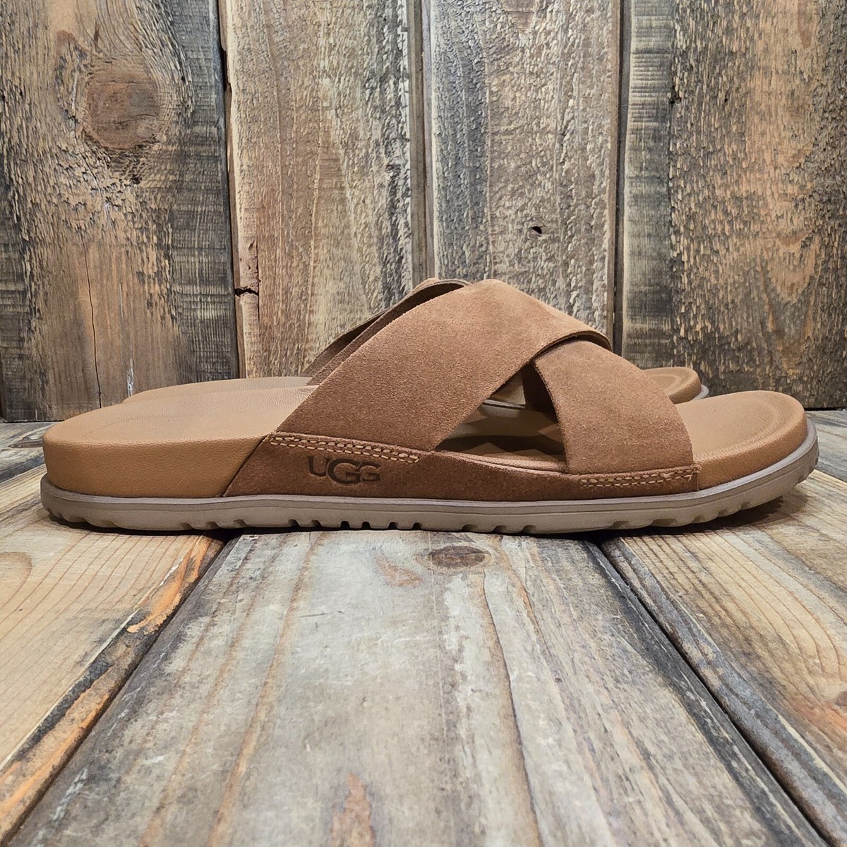 UGG WAINSCOTT SLIDE SANDAL CHESTNUT BROWN SUEDE CUSHIONED