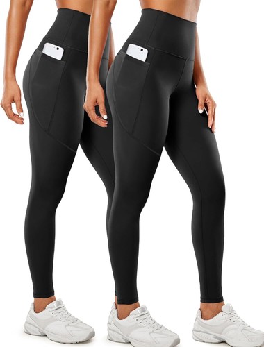 2 Pack Leggings with Pockets for Women 25" Gym Butt Lifting High Waisted Yoga Pa