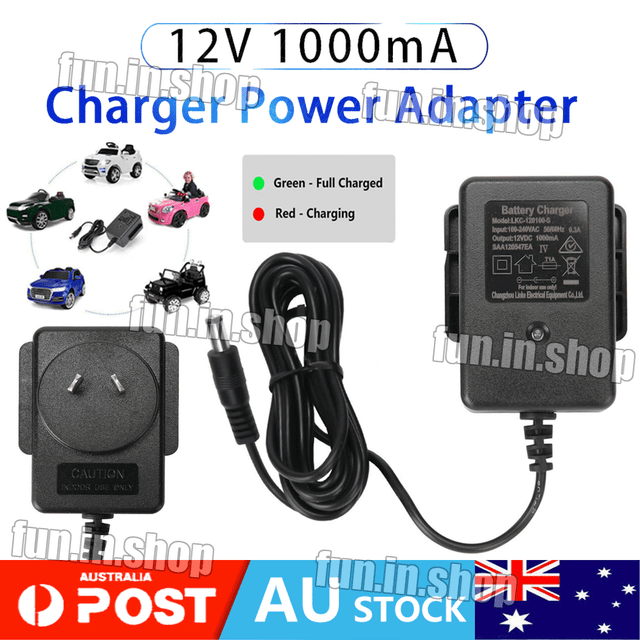 12V Battery Charger for Kids Electric Ride On Cars 1000mA Power Adaptor New OZ 12V Battery Charger for Kids Electric Ride On Cars 1000mA Power Adaptor New OZ