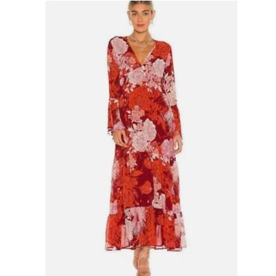 Free People Women's Georgette Bell Moroccan Roll Maxi Dress Pop Combo XS