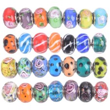 5pcs 14mm Rondelle Handmade Murano Lampwork Glass European Charms Big Hole Beads
