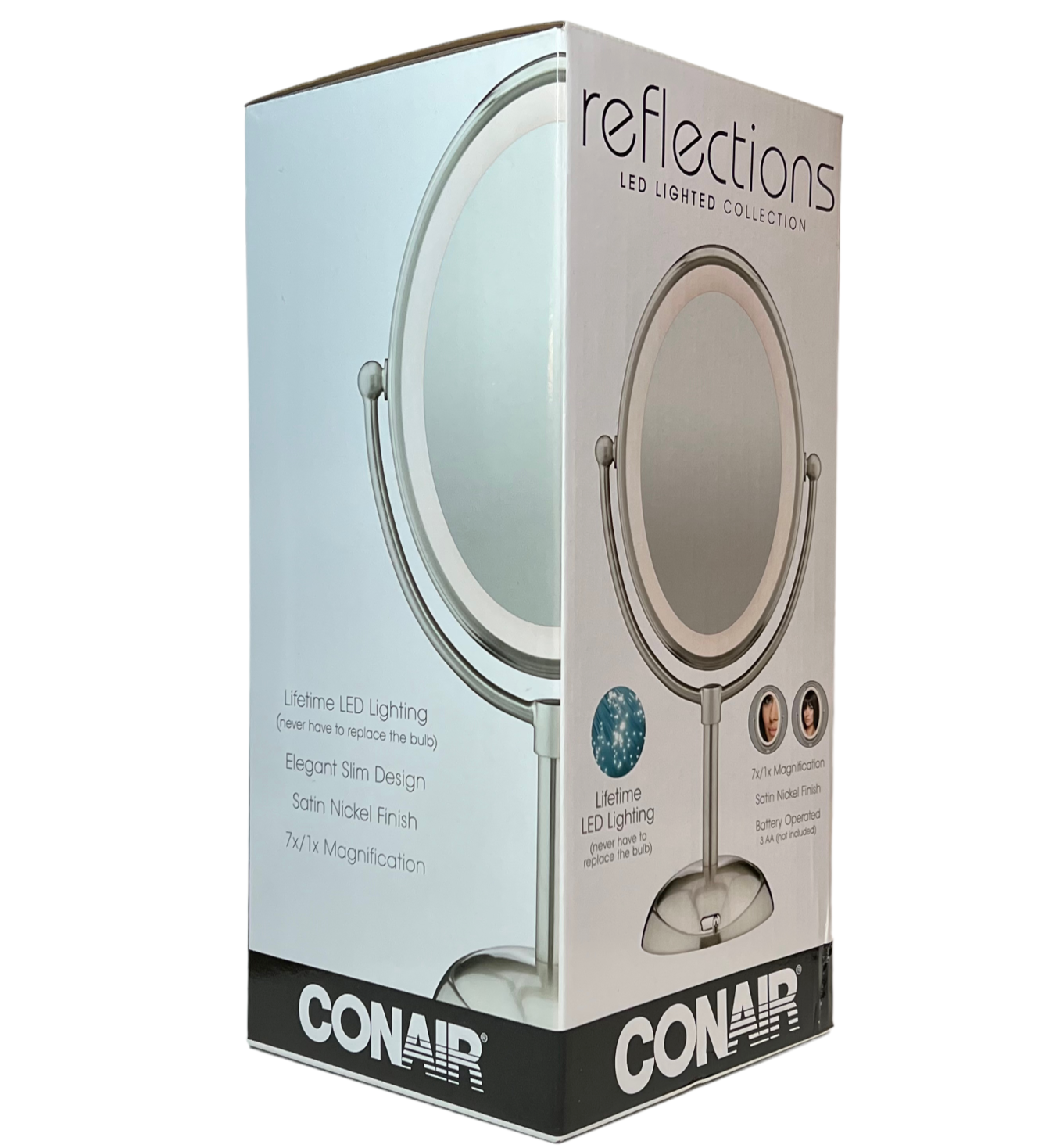 Conair Reflections Mirror LED Lighted Satin Battery Operated Double