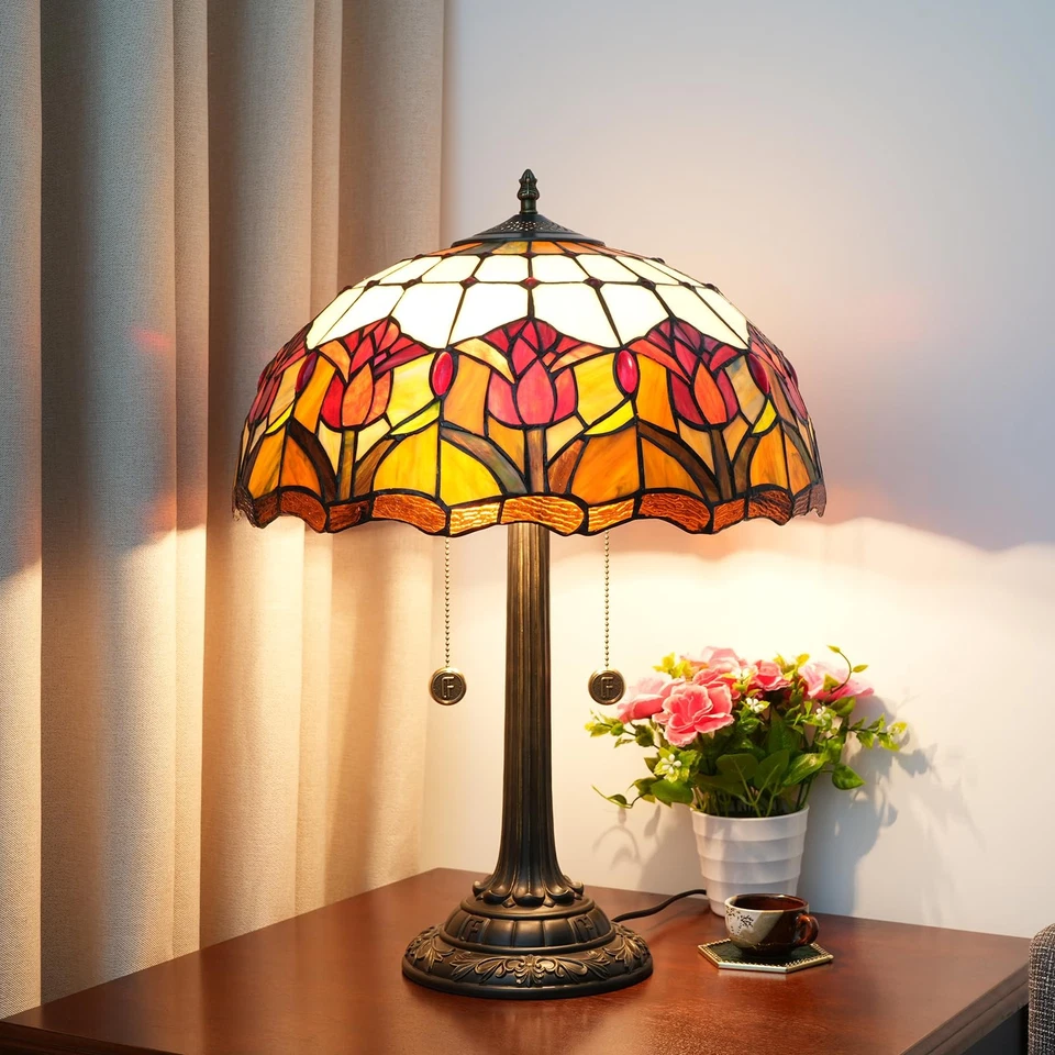 Красные тюльпаны настольные лампы Tiffany для прикроватной спальни стиль Tiffany витражное стекло... - Изображение 2 из 4