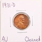 1931-D 1C Lincoln Wheat Cent with AU Detail Cleaned #5389