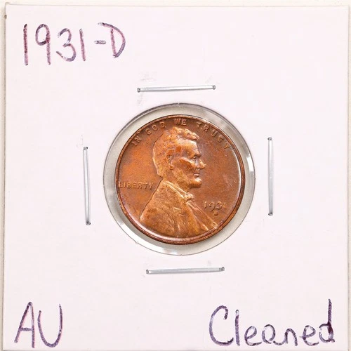 1931-D 1C Lincoln Wheat Cent with AU Detail Cleaned #5389