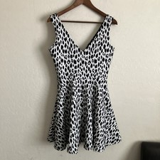 Womens M Dress Black White Fit Flare Sleeveless Alberto Makali Lined V Neck